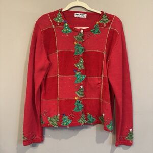 VTG Jack B Quick  Originals Ugly Christmas‎ Red Sweater Christmas Trees. Medium